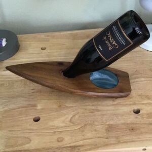 Wine Bottle Display, Bar Accessory, Wood and Agate, New without Tags